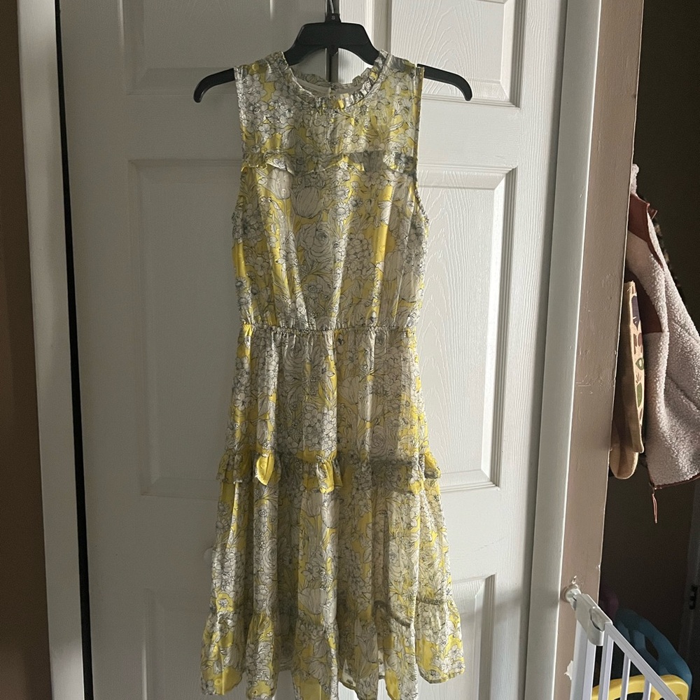 Monteau Los Angeles Yellow Floral Ruffles Lined Party Dress